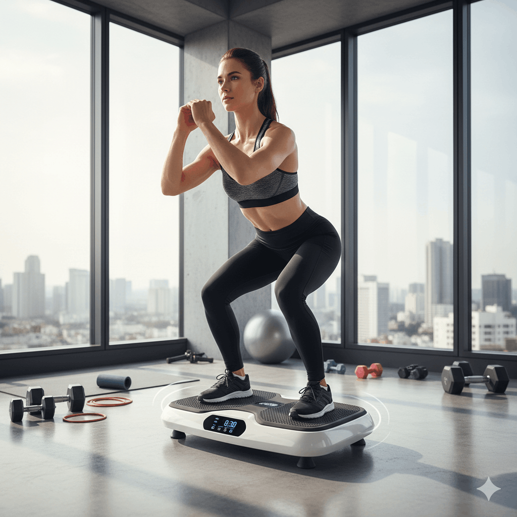 Frau intensives Training Beste Vibrationsplatte zum Abnehmen – Test & Empfehlungen 20252026